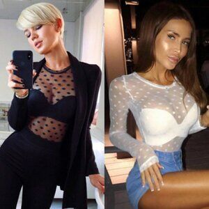 Sexy Sheer Top Mesh See Through Shirt Polka dot